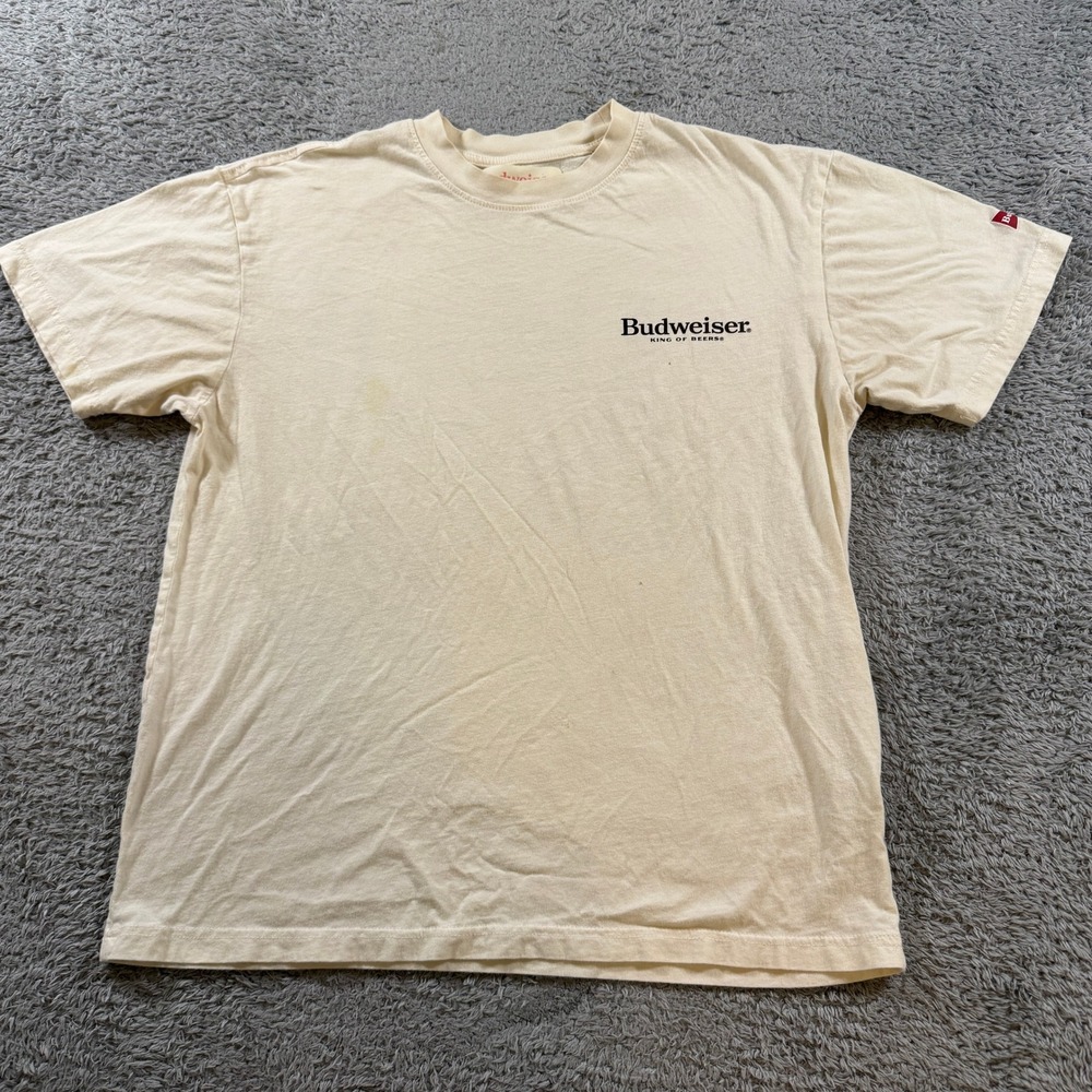 PacSun Budweiser Graphic T Shirt Mens Size M Cream Vintage Style Back Print Logo